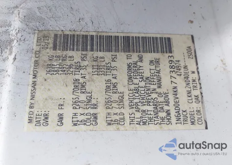 2019 Nissan Frontier Sv z USA, uszkodzony, nr VIN 1N6AD0EV4KN773893